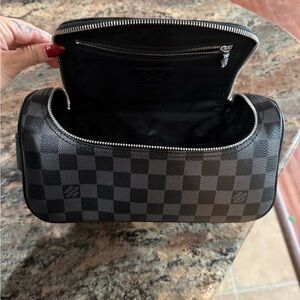 Checkered Black and Gray Toiletry Pouch
